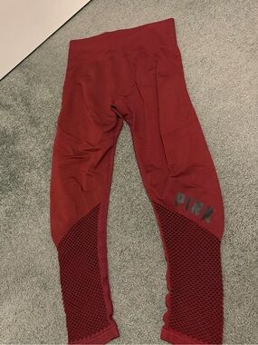 PINK Victoria's Secret Maroon Mesh-Panel Leggings